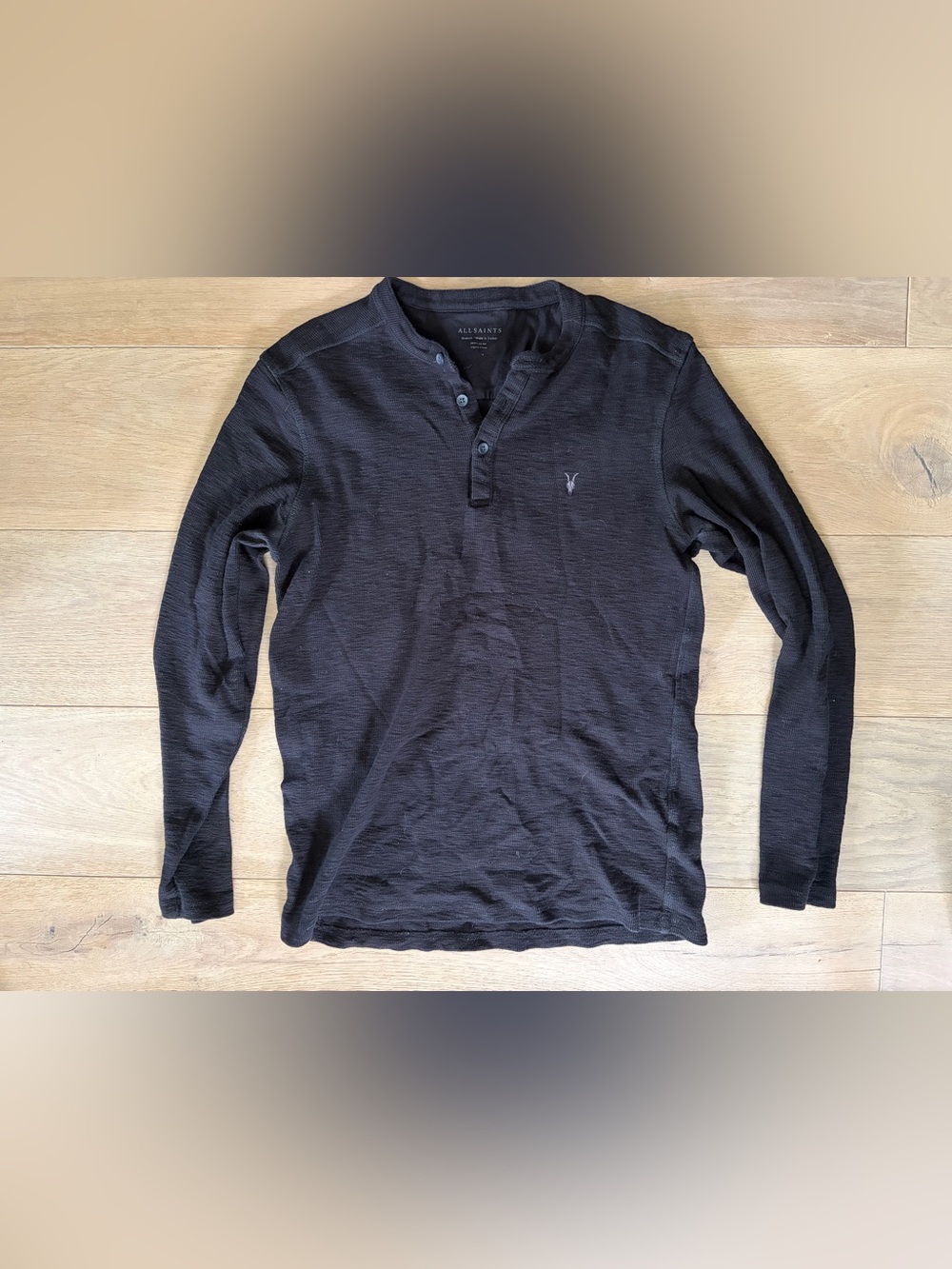 AllSaints Muse Long Sleeve Henley black cotton blend - size medium